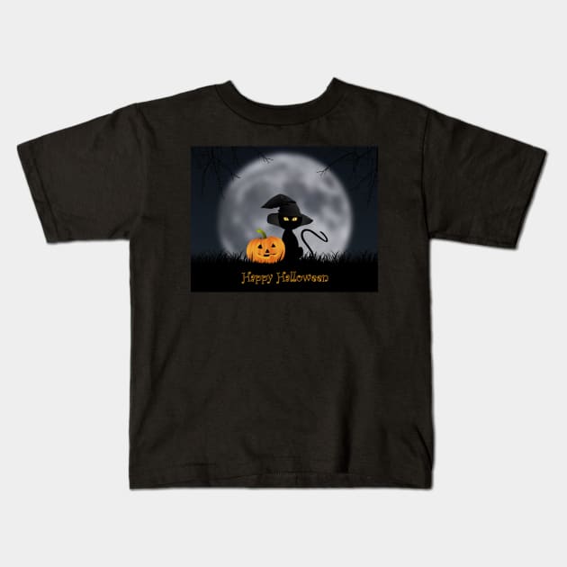 Happy Halloween Cat Kids T-Shirt by Hispaniola-Fineart